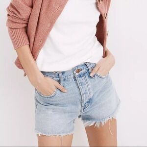 MADEWELL Relaxed Denim Distressed Jean Shorts 28 Light Blue Wash